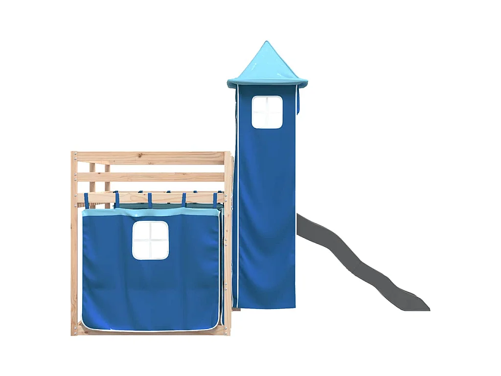 Lit superposé sans matelas avec toboggan et rideaux 80x200 cm