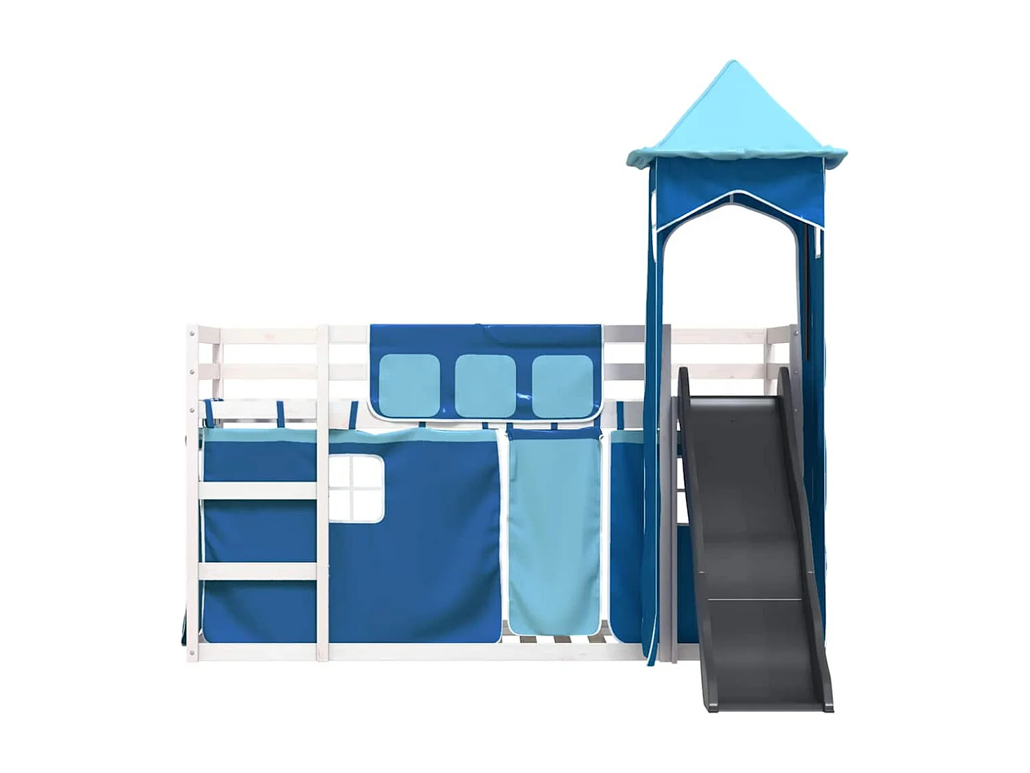 Lit superposé sans matelas avec toboggan et rideaux 80x200 cm