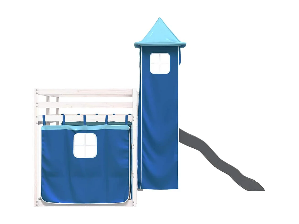 Lit superposé sans matelas avec toboggan et rideaux 80x200 cm