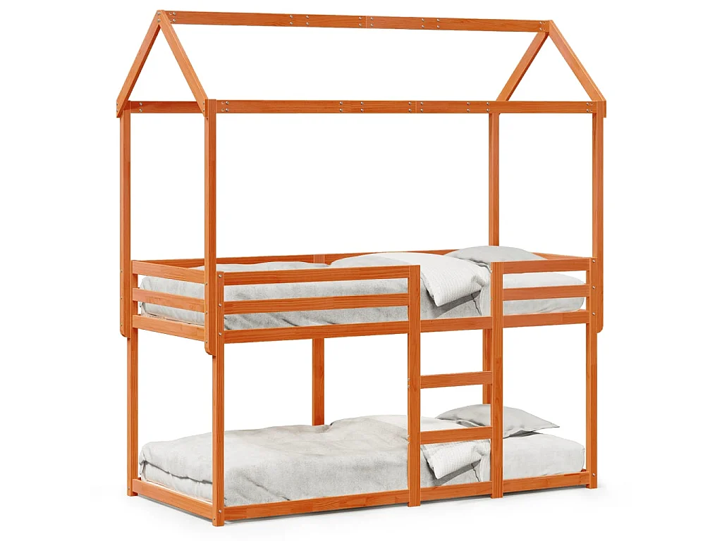 Etagenbett mit Dach Wachsbraun 90x190 cm Massivholz Kiefer