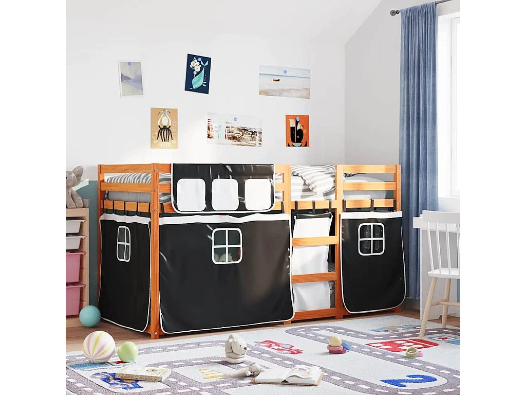 Letto a Castello senza Materasso Bianco e Nero 80x200cm in Pino