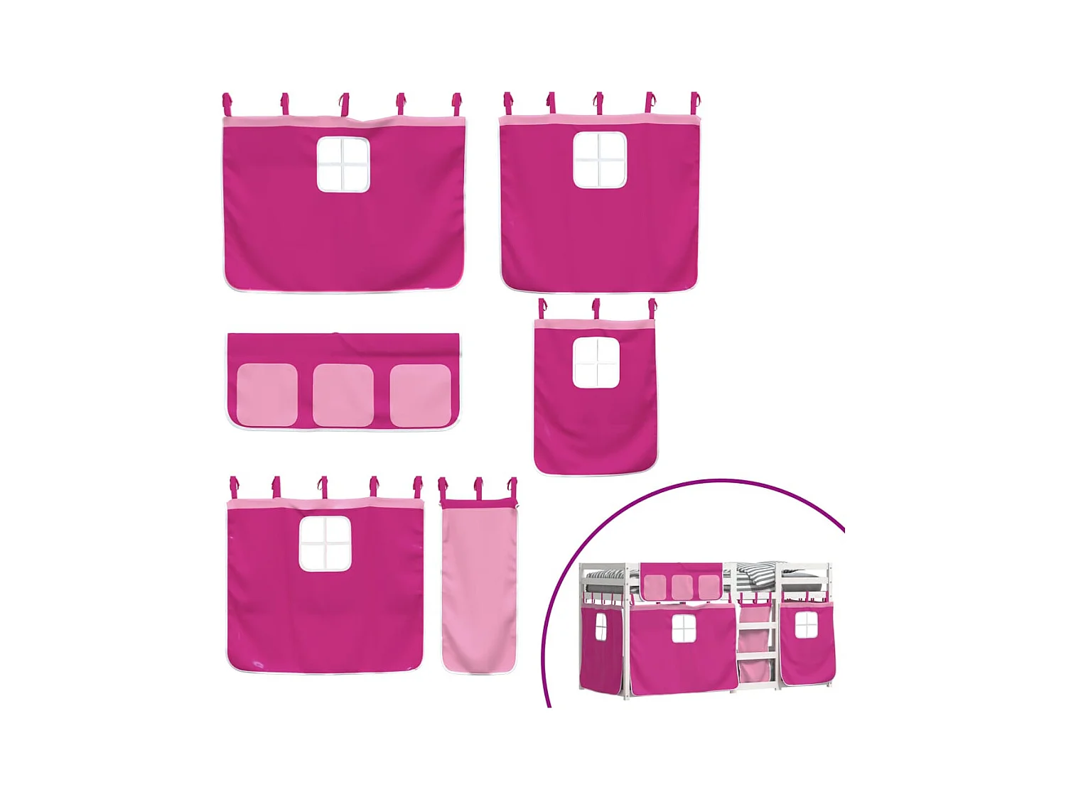 Etagenbett mit Vorhängen Rosa 80x200 cm Massivholz Kiefer