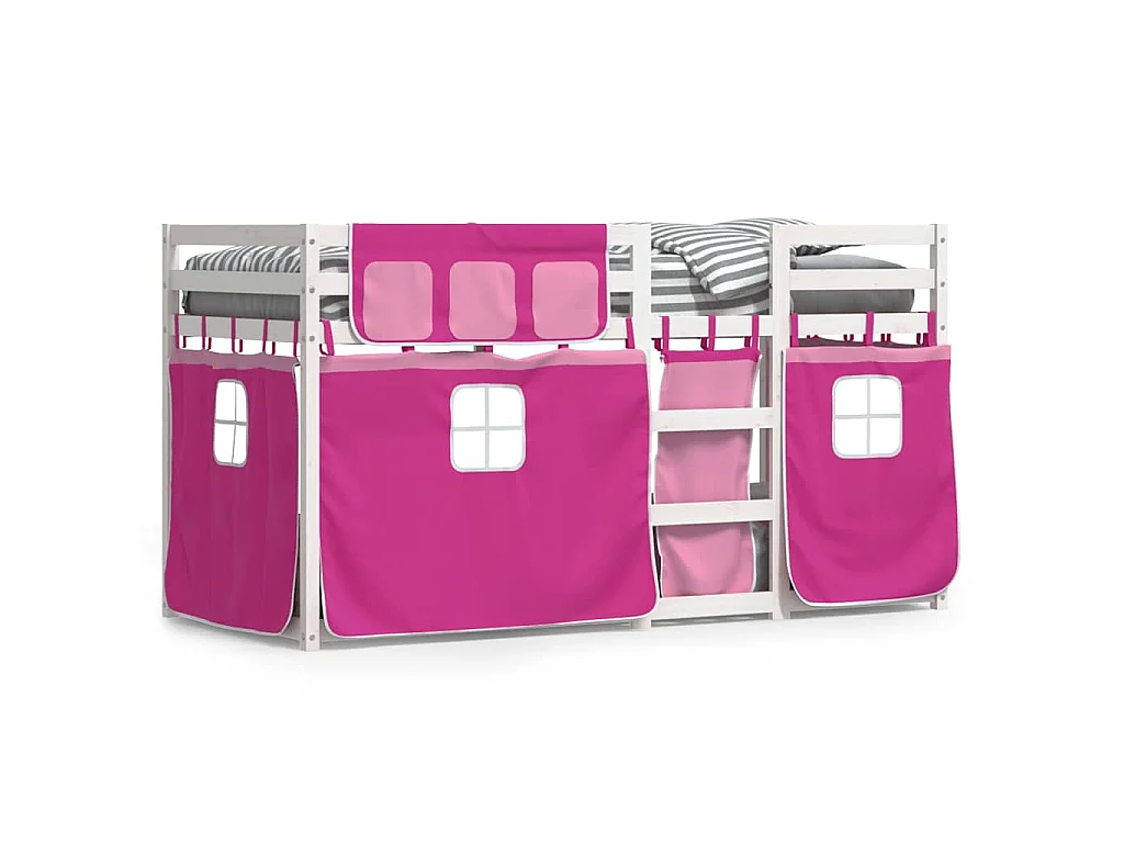 Stapelbed met gordijnen 80x200 cm grenenhout roze