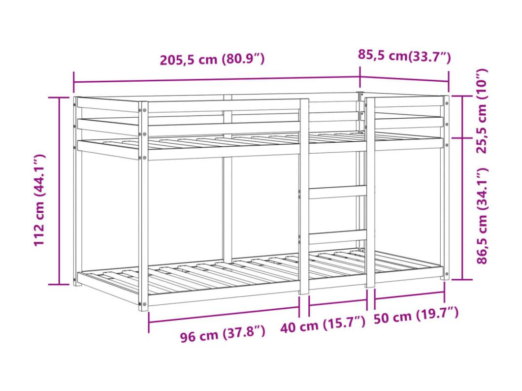 Litera con cortinas madera maciza de pino rosa 80x200 cm
