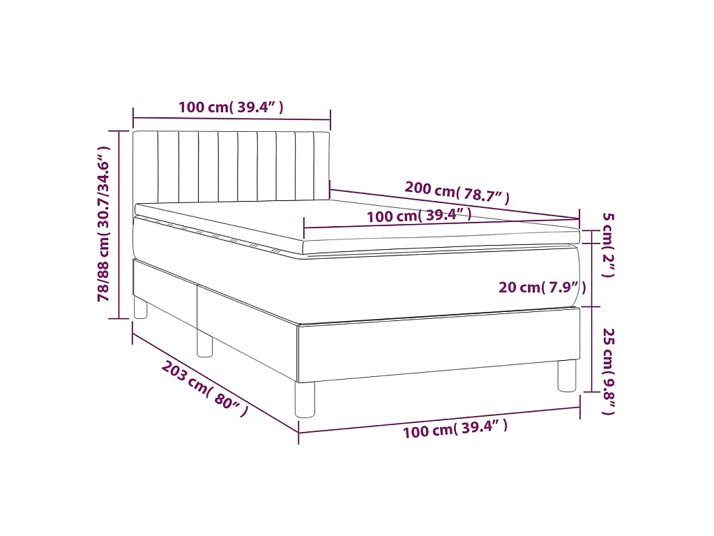 Sommier à lattes de lit avec matelas Rose 100x200 cm Velours