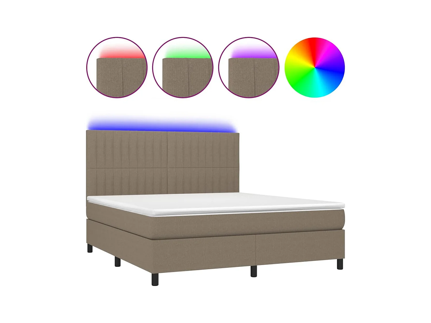 Sommier à lattes de lit et matelas et LED Taupe 180x200cm Tissu