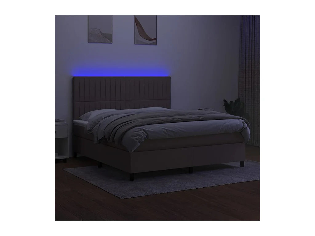 Sommier à lattes de lit et matelas et LED Taupe 180x200cm Tissu