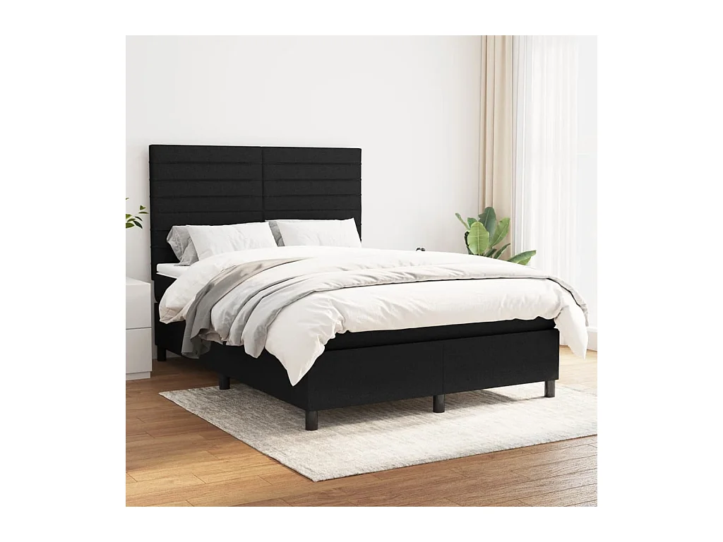 Sommier à lattes de lit avec matelas Noir 140x200 cm Tissu