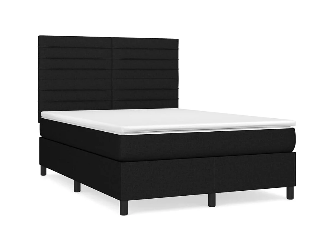 Sommier à lattes de lit avec matelas Noir 140x200 cm Tissu