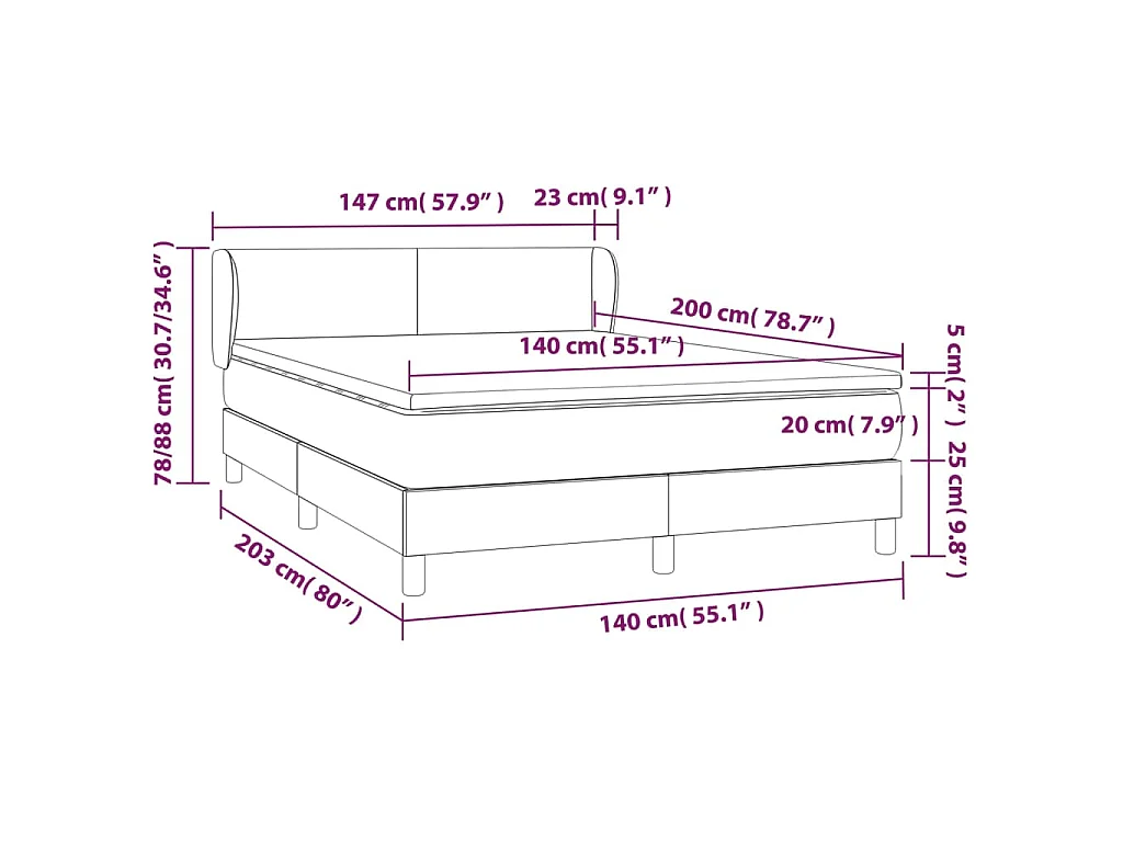 Sommier à lattes de lit avec matelas Taupe 140x200 cm Tissu