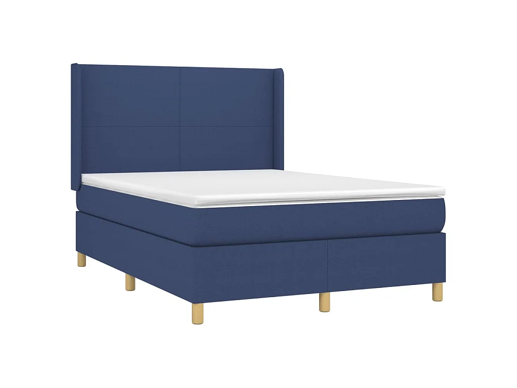 Cama box spring c/ colchão e LED 140x190 cm tecido azul