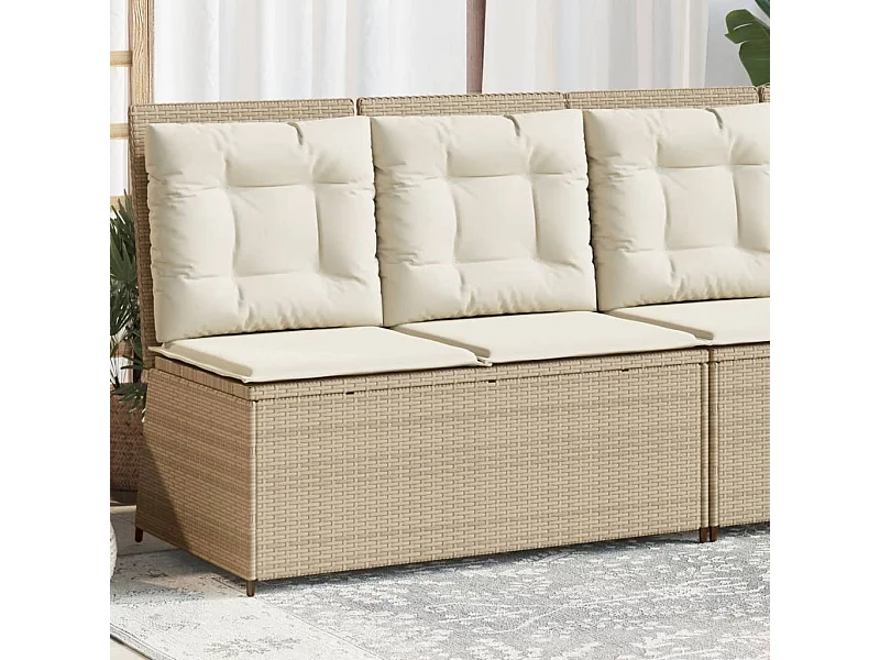 Panca Reclinabile da Giardino con Cuscini Beige in Polyrattan