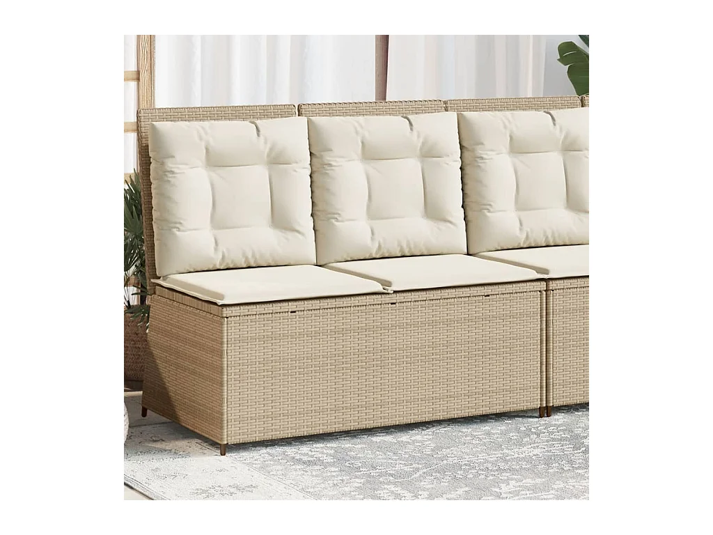 Banc inclinable de jardin avec coussins beige résine tressée