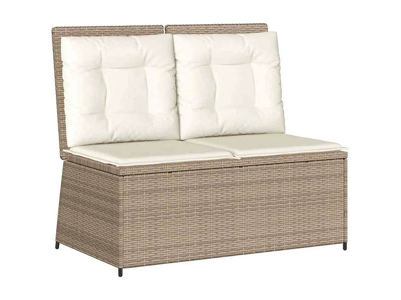 Tuinbankje verstelbaar met kussens poly rattan beige