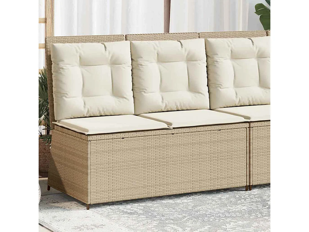Tuinbankje verstelbaar met kussens poly rattan beige