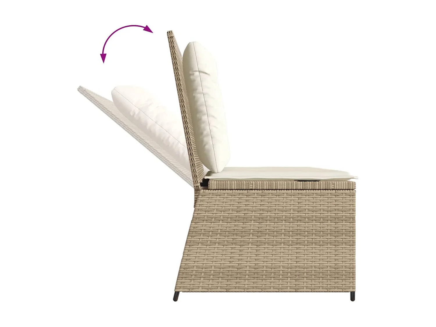 Tuinbankje verstelbaar met kussens poly rattan beige