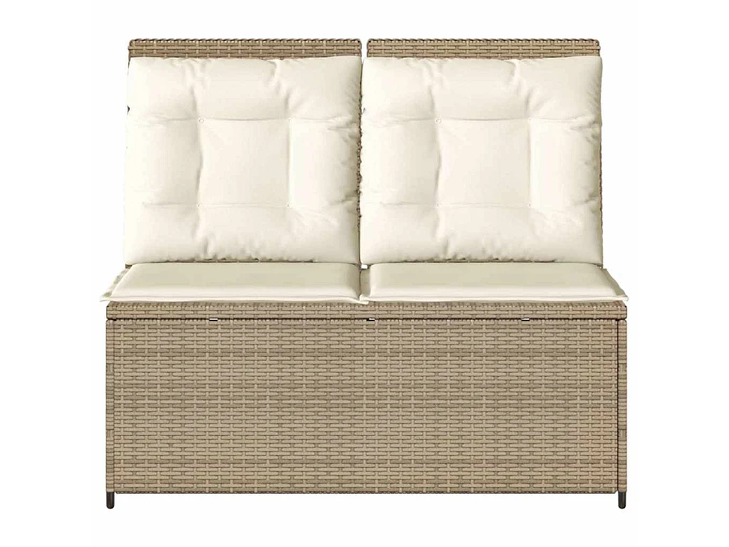 Tuinbankje verstelbaar met kussens poly rattan beige