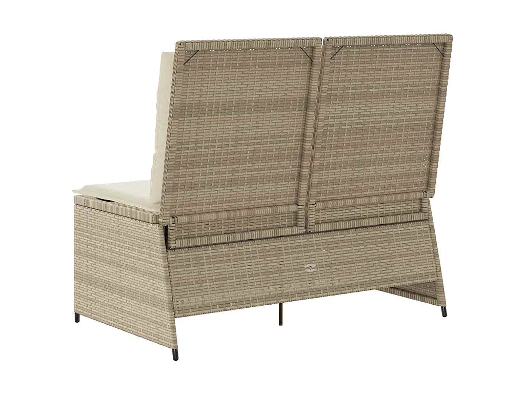 Tuinbankje verstelbaar met kussens poly rattan beige