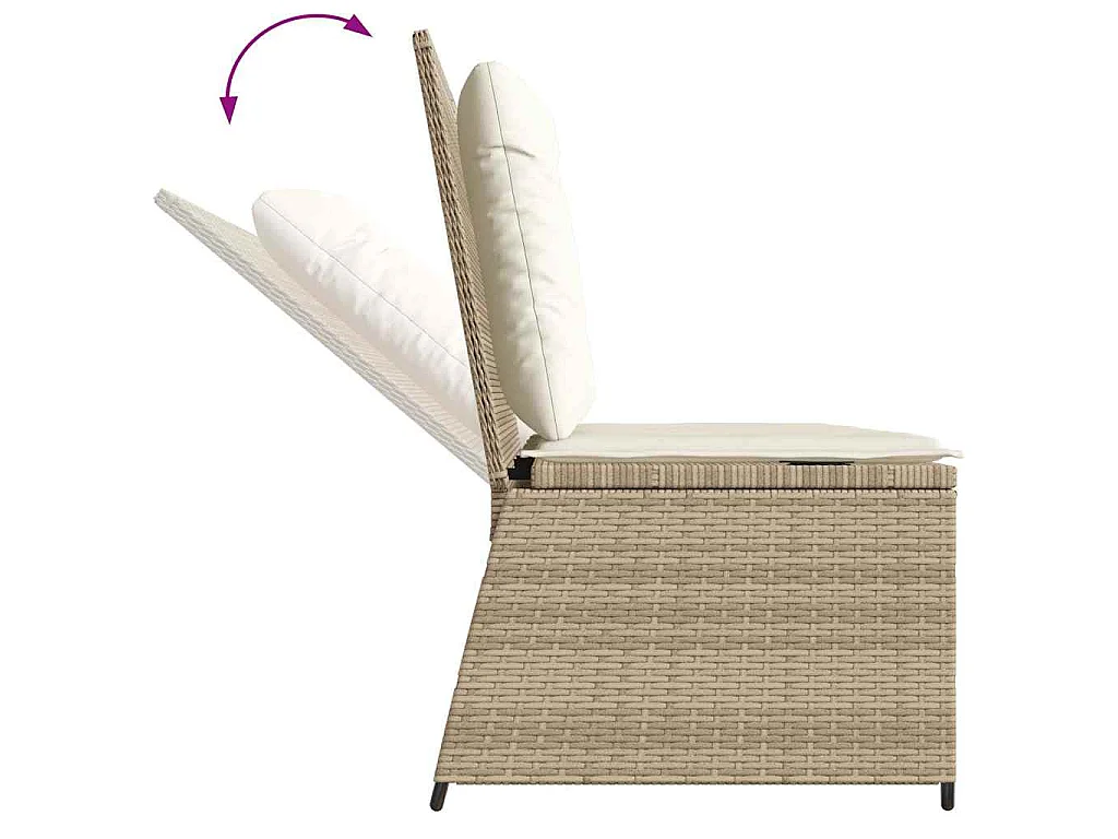 Tuinbankje verstelbaar met kussens poly rattan beige