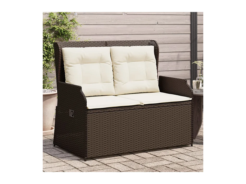 Banc inclinable de jardin avec coussins marron résine tressée