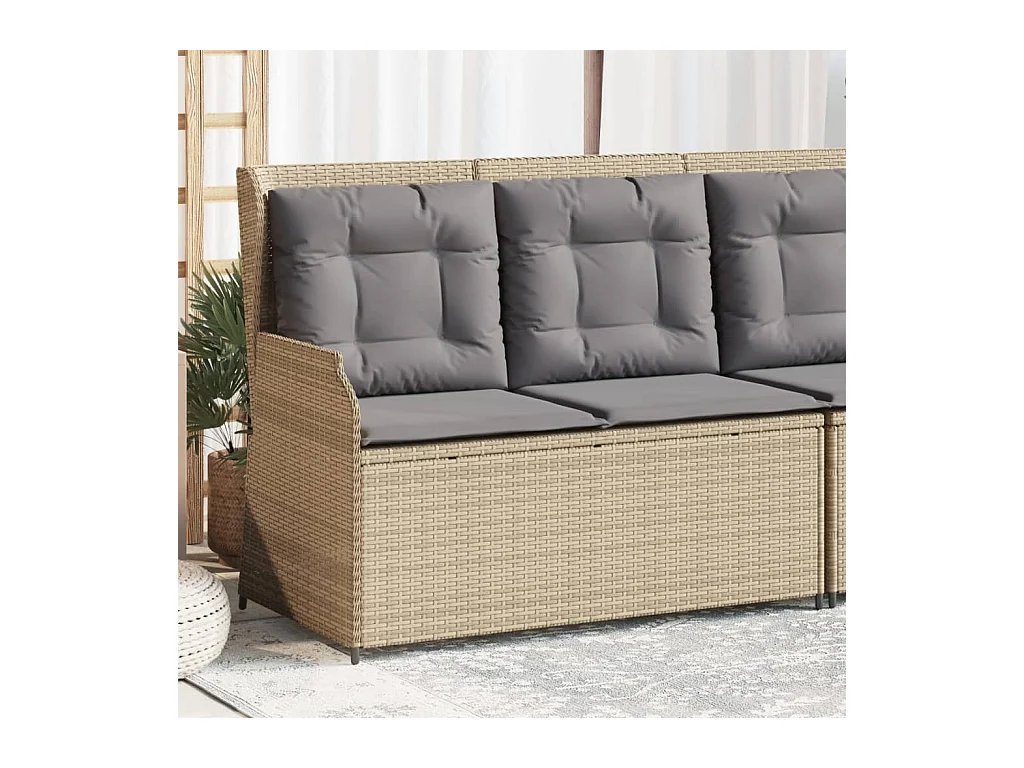 Banc inclinable de jardin avec coussins beige résine tressée