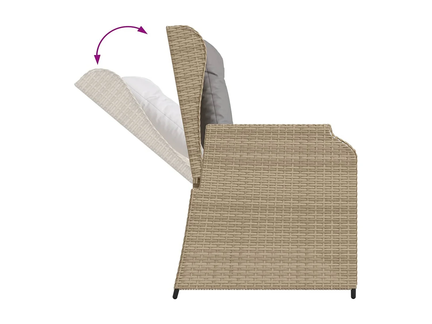 Banc inclinable de jardin avec coussins beige résine tressée
