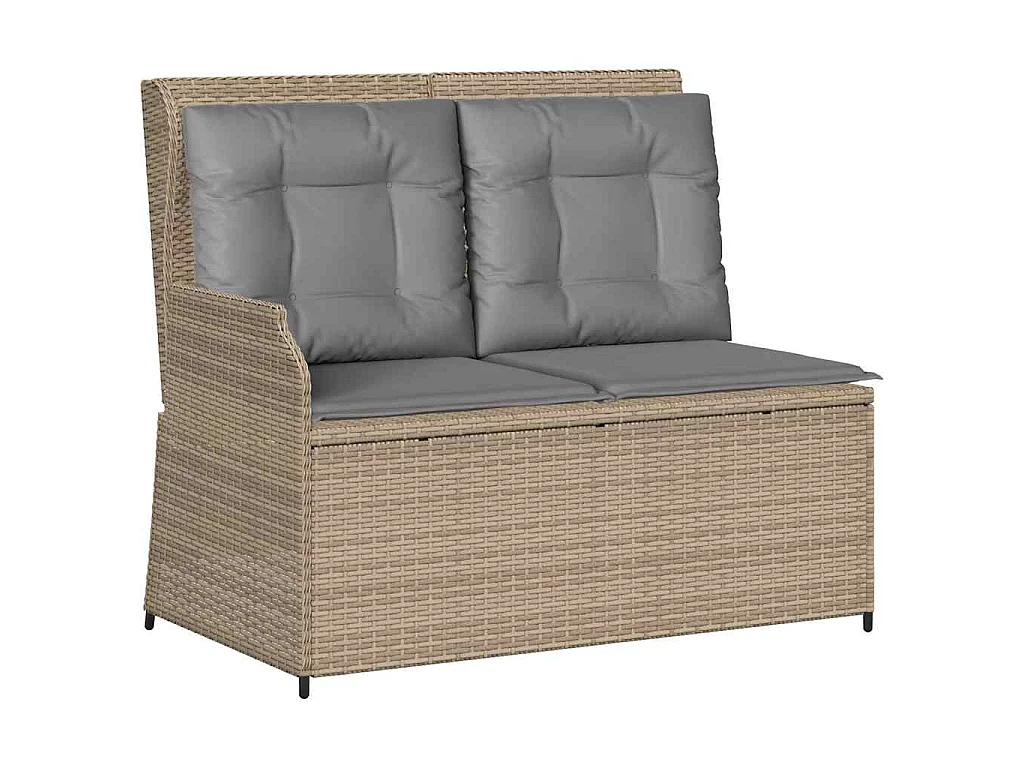 Tuinbankje verstelbaar met kussens poly rattan beige