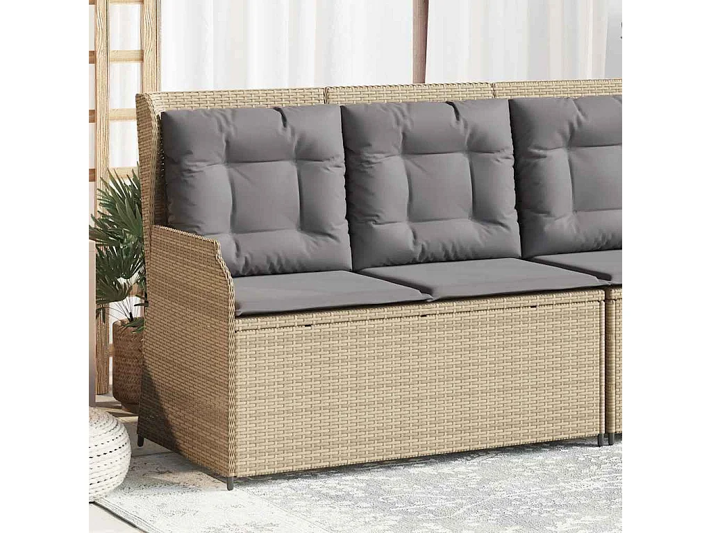 Tuinbankje verstelbaar met kussens poly rattan beige