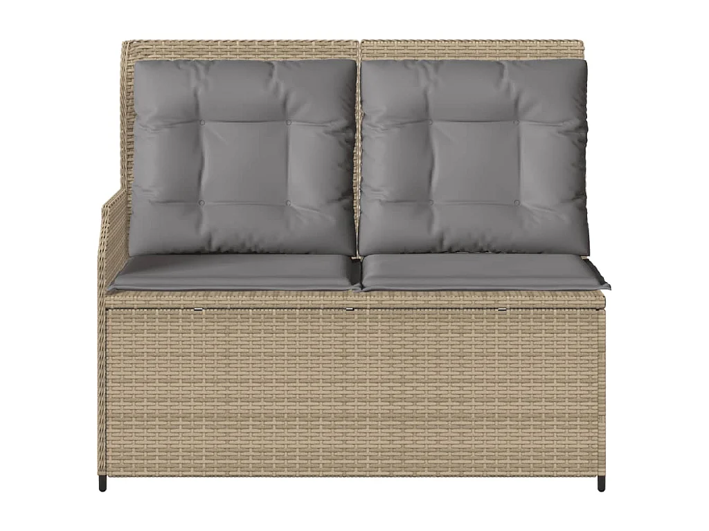 Tuinbankje verstelbaar met kussens poly rattan beige