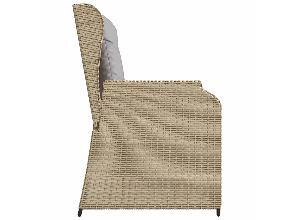 Tuinbankje verstelbaar met kussens poly rattan beige
