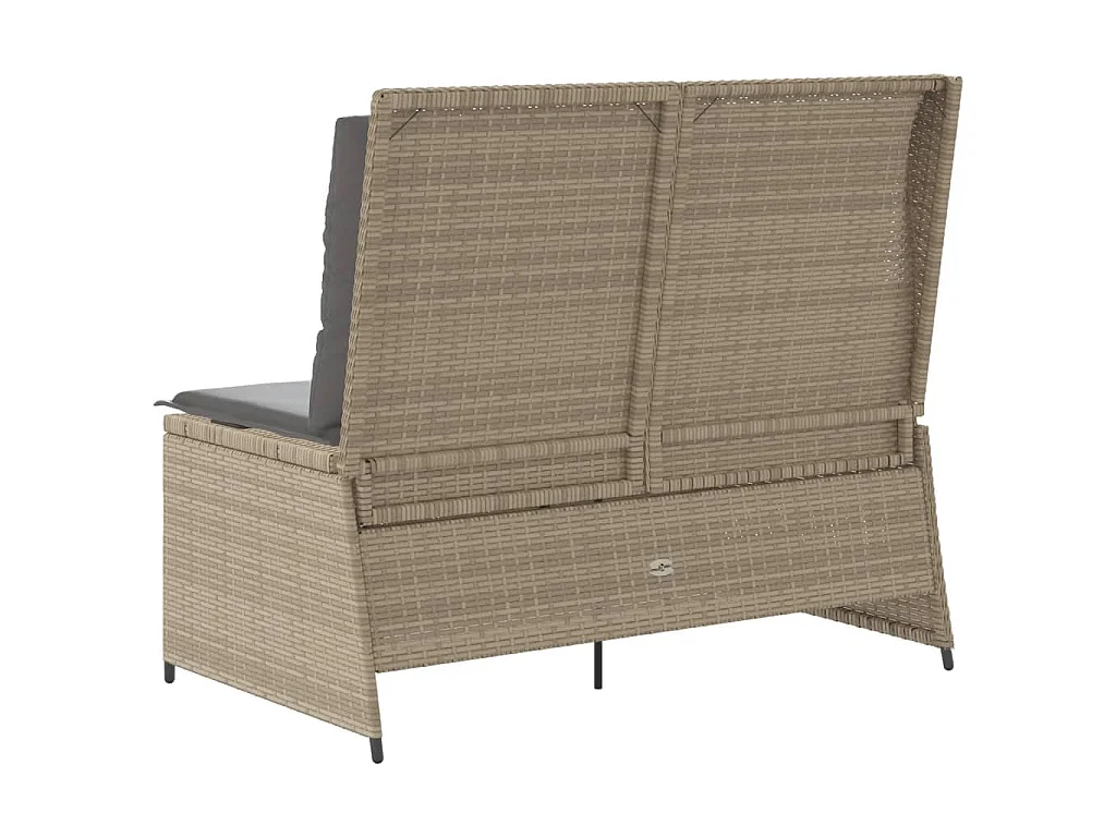 Tuinbankje verstelbaar met kussens poly rattan beige