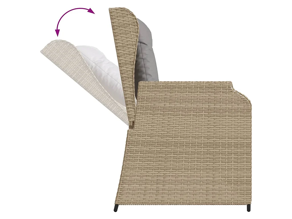 Tuinbankje verstelbaar met kussens poly rattan beige