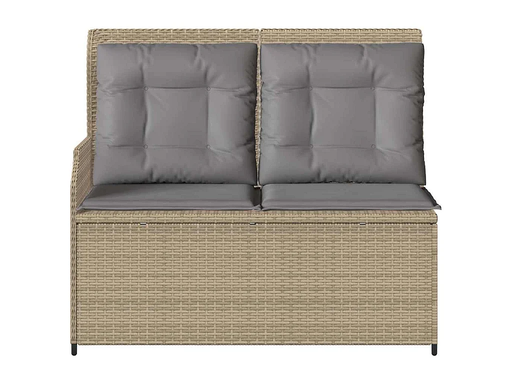 Tuinbankje verstelbaar met kussens poly rattan beige