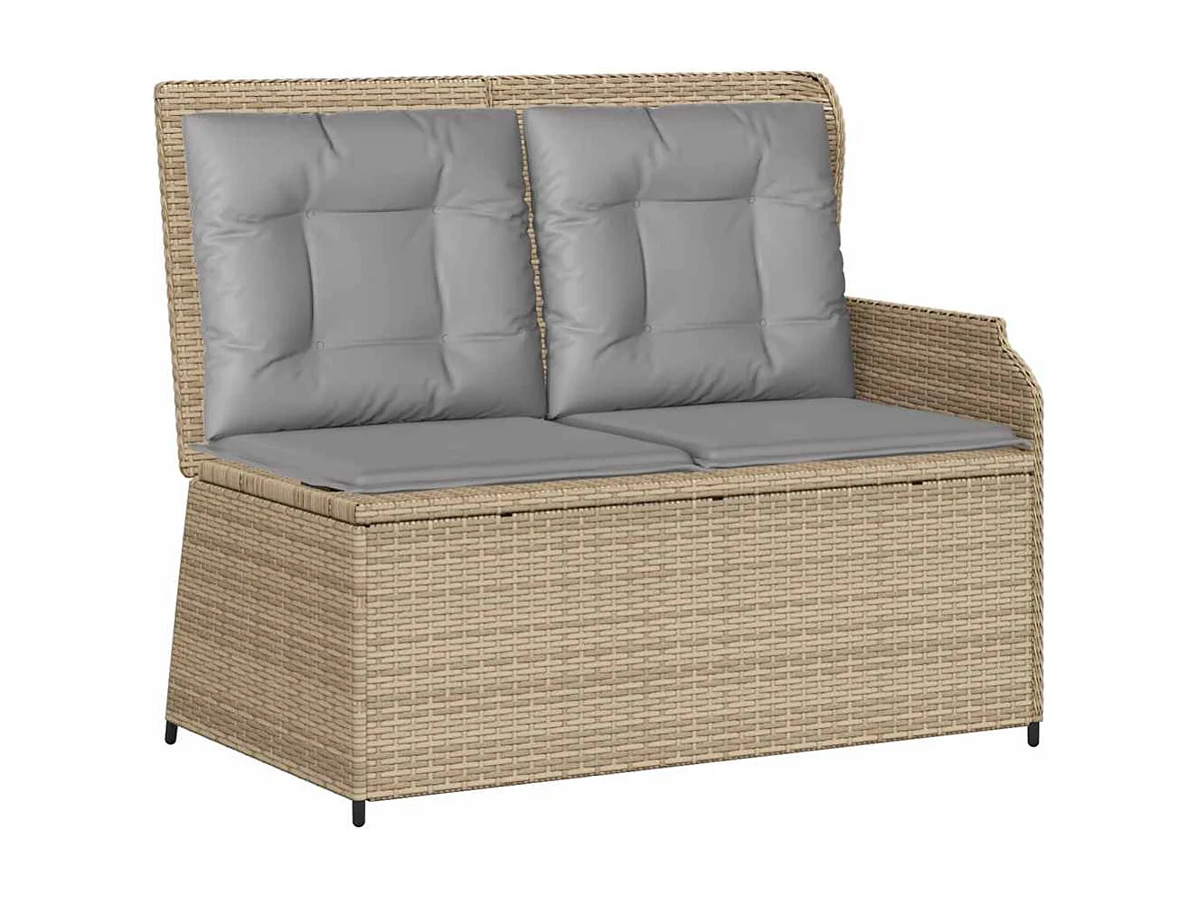 Tuinbankje verstelbaar met kussens poly rattan beige