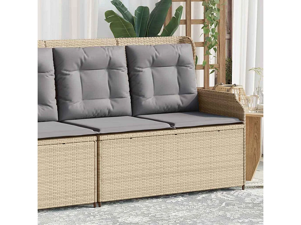 Tuinbankje verstelbaar met kussens poly rattan beige