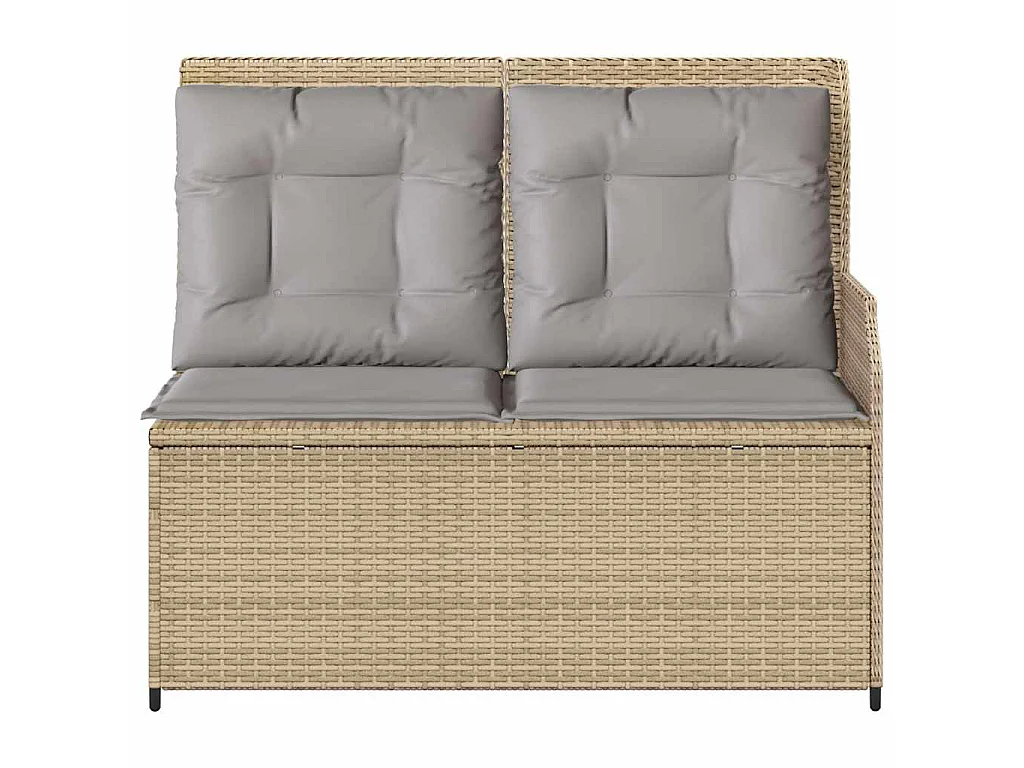 Tuinbankje verstelbaar met kussens poly rattan beige