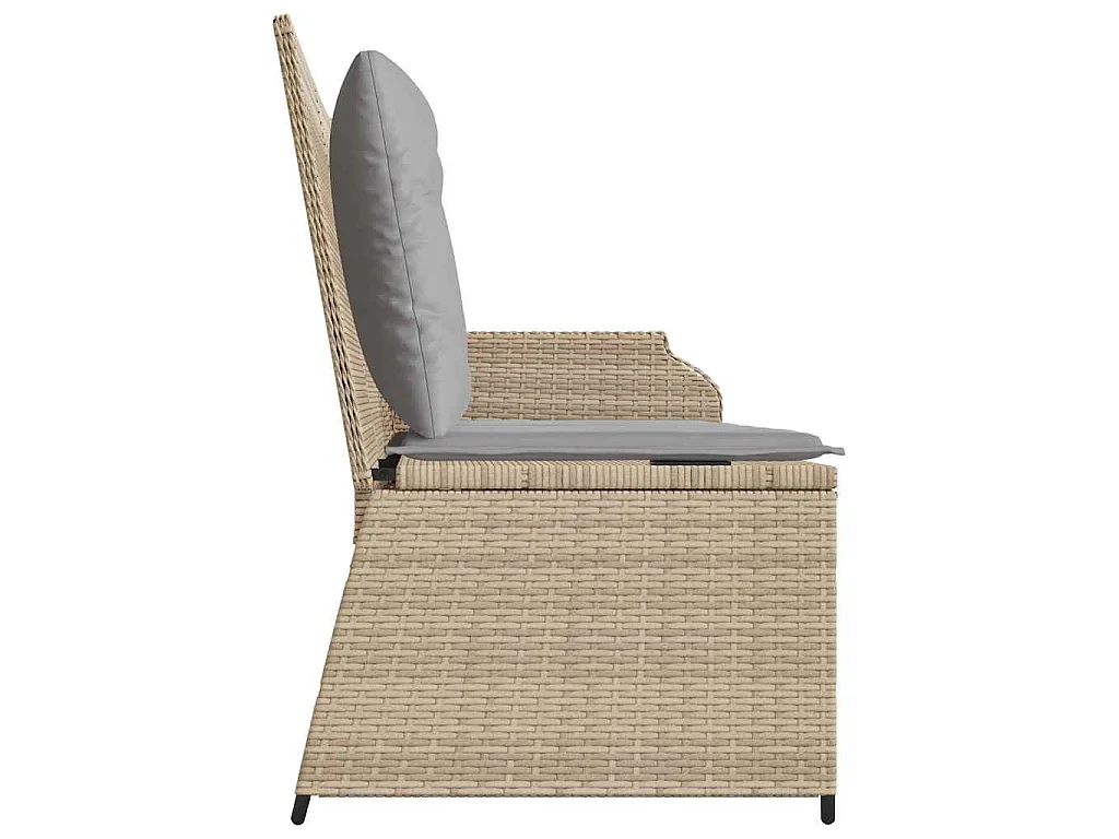 Tuinbankje verstelbaar met kussens poly rattan beige