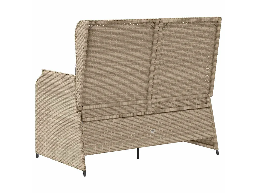 Tuinbankje verstelbaar met kussens poly rattan beige