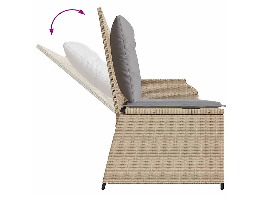 Tuinbankje verstelbaar met kussens poly rattan beige