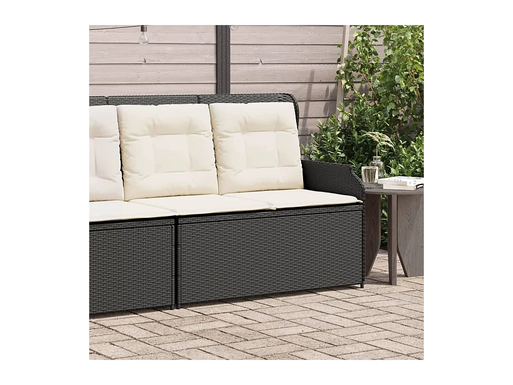 Banc inclinable de jardin avec coussins noir résine tressée
