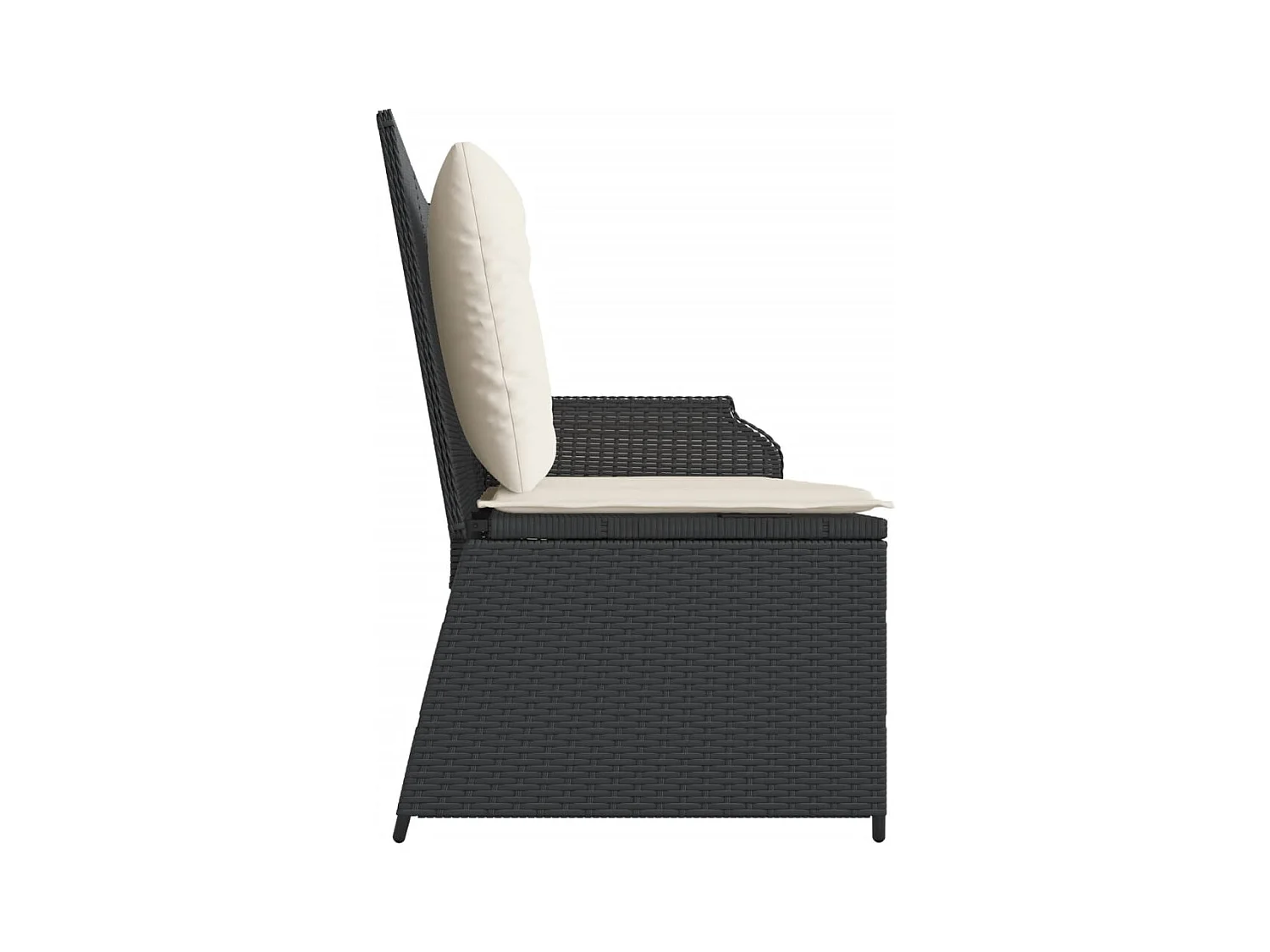 Banc inclinable de jardin avec coussins noir résine tressée