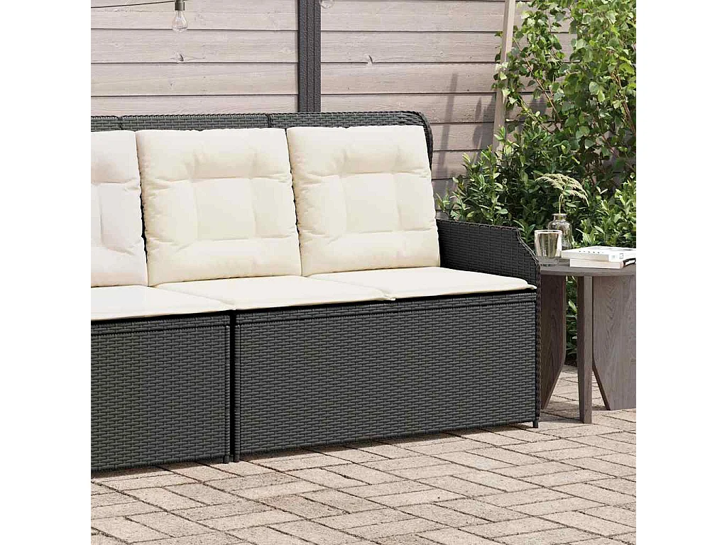 Panca Reclinabile da Giardino con Cuscini Nera in Polyrattan