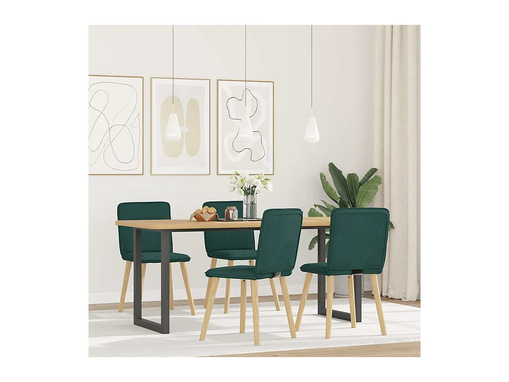 Sillas de comedor 4 unidades tela verde oscuro