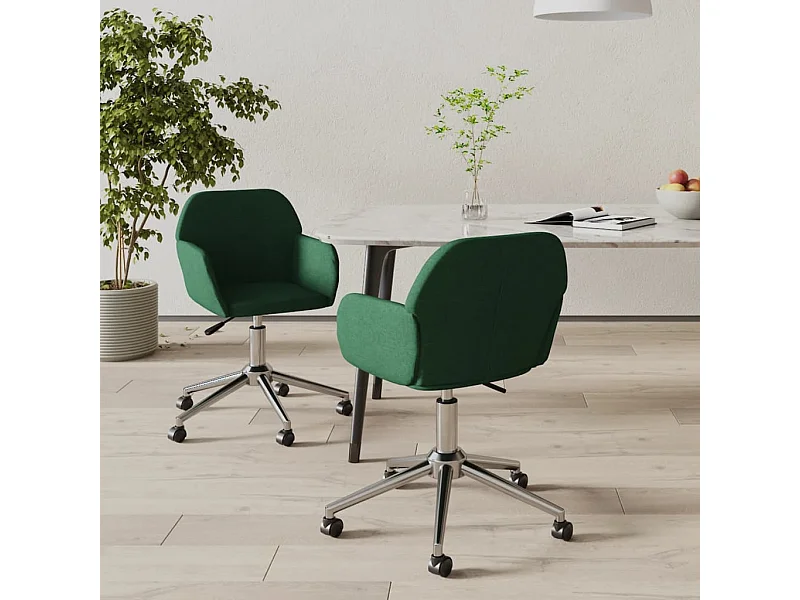 Sedie da Pranzo Girevoli 2 pz Verde Scuro in Tessuto