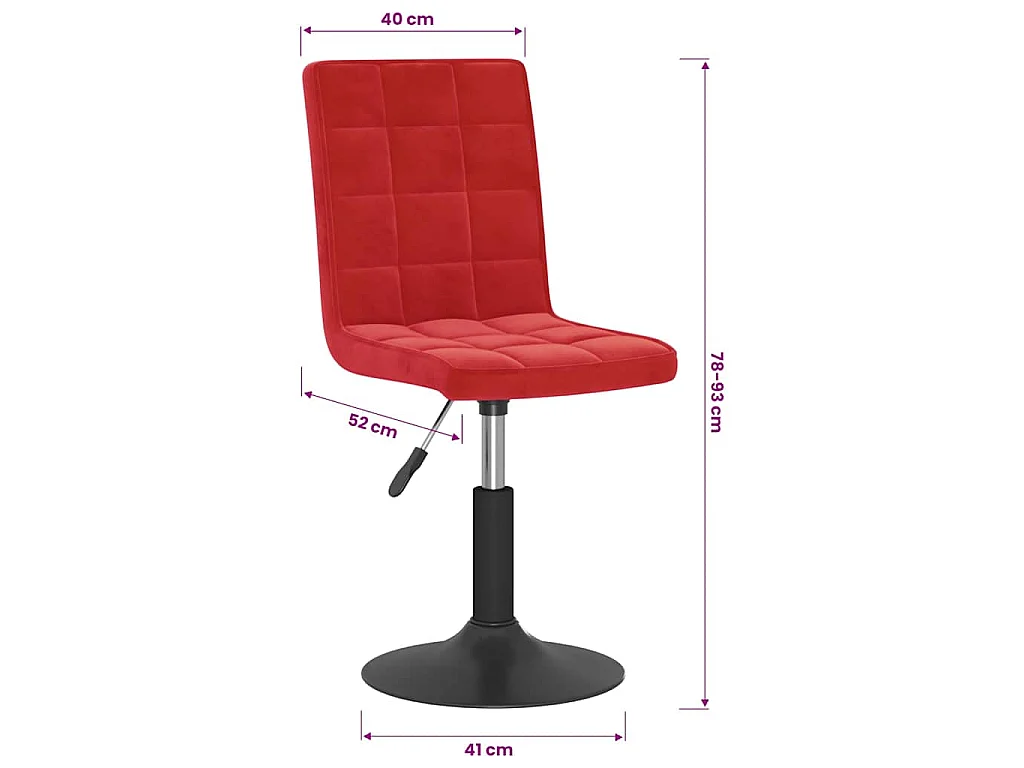 Chaises à manger pivotantes lot de 2 rouge bordeaux velours