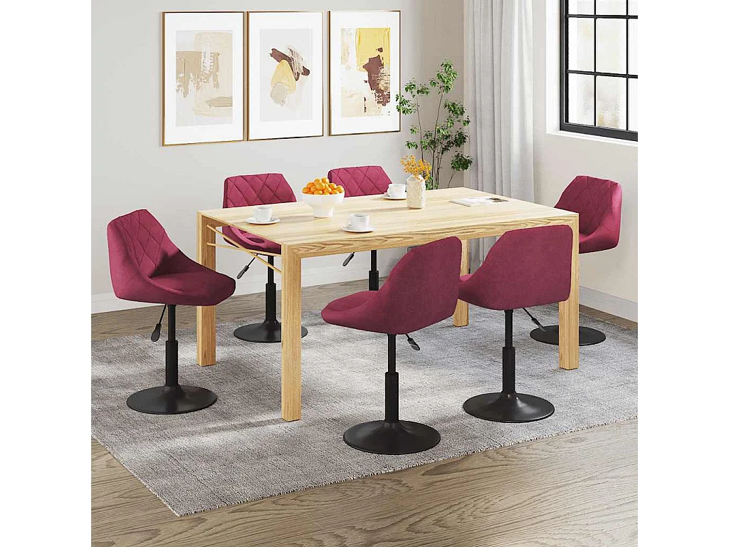 Chaises à manger pivotantes lot de 6 rouge bordeaux velours