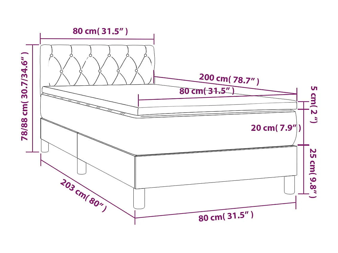 Boxspring met matras fluweel lichtgrijs 80x200 cm