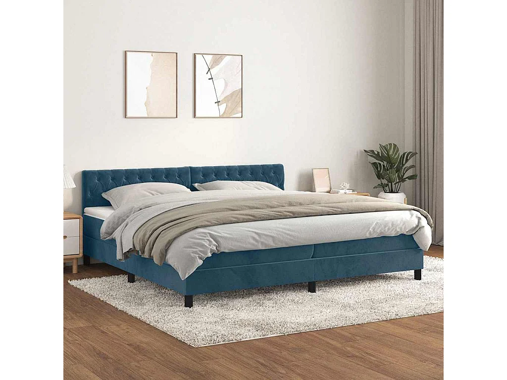 Boxspring met matras fluweel donkerblauw 200x200 cm
