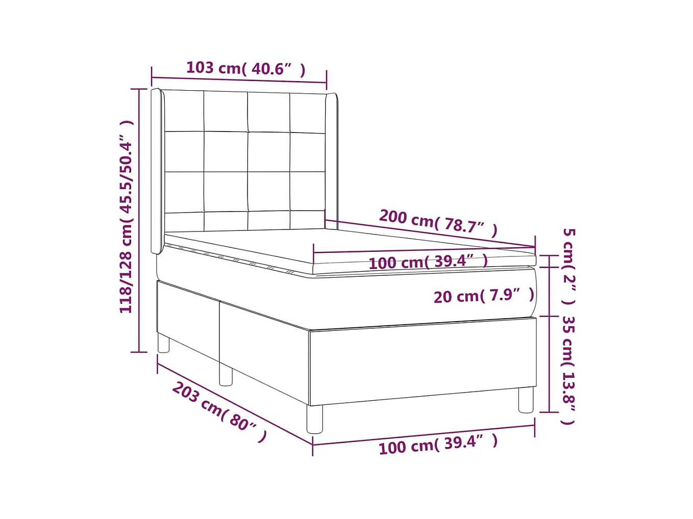 Boxspringbett mit Matratze & LED Taupe 100x200 cm Stoff