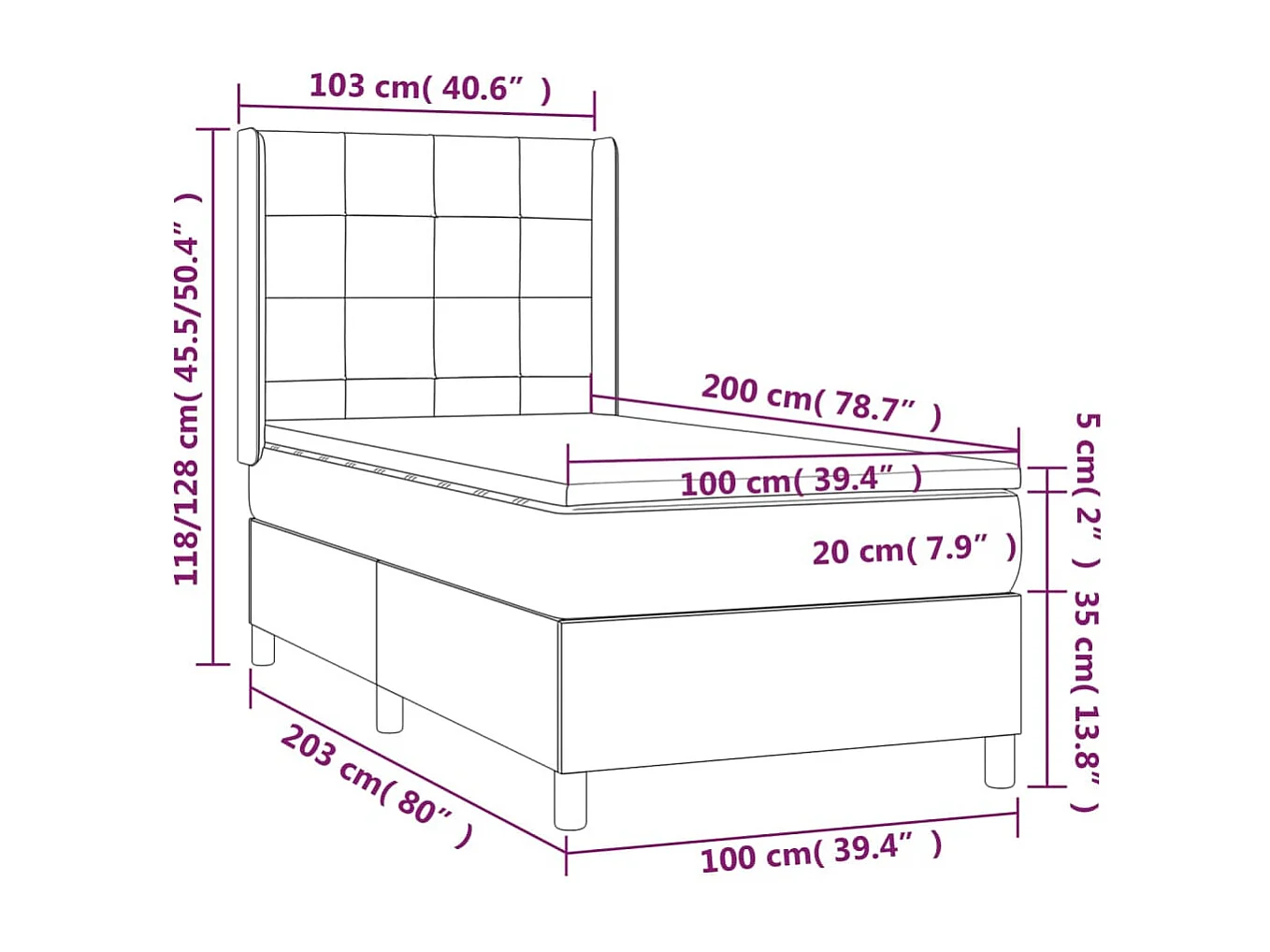 Sommier à lattes de lit matelas et LED Taupe 100x200 cm Tissu